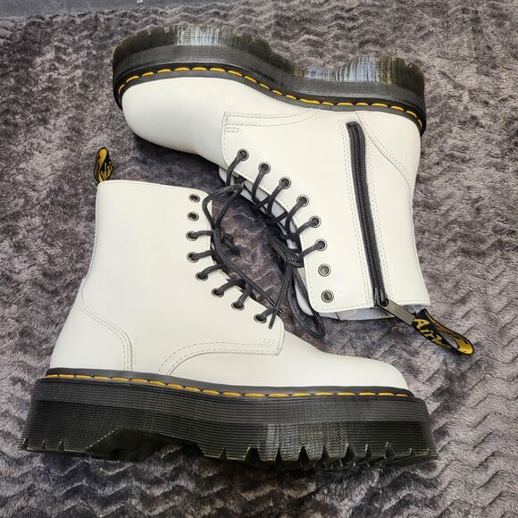 Dr. Martens Jadon Boots Womens Size 8 White Leather Platform Combat Chunky Zip - Picture 4 of 6